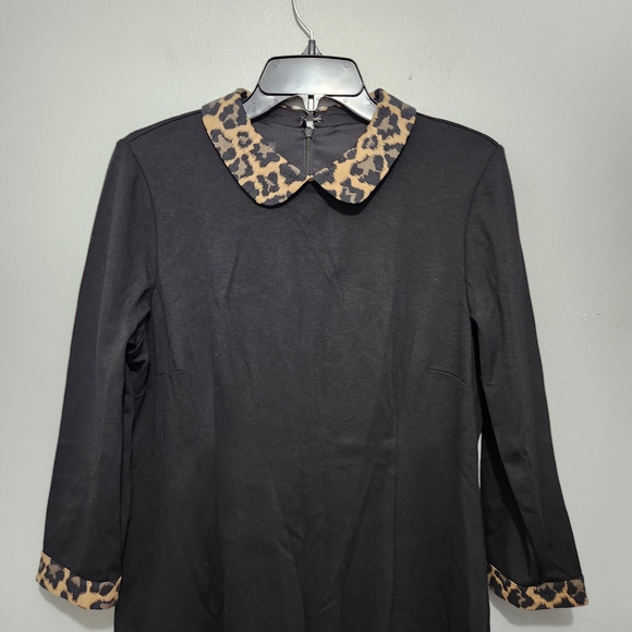 Talbots Black Dress with Leopard Accents Size 12P New Without Tags - Picture 2 of 8